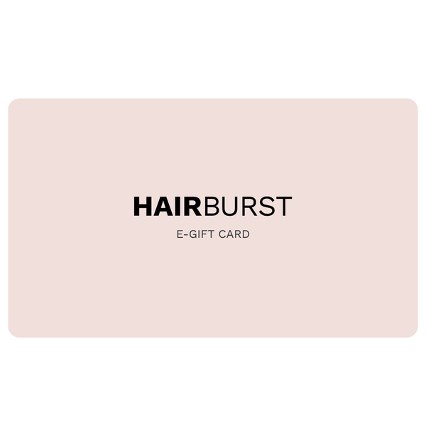Pink e-gift card with 'HAIRBURST' branding on a white background